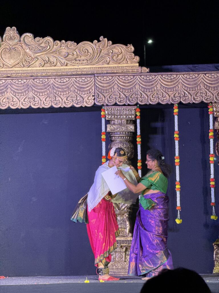 Vandya Mahesh getting the honours after performing at Uttamarkoil, Trichy on 26th Feb 2025 on the occasion of Sivaratri Celebrations